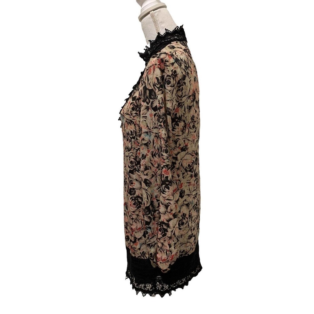 BCBGeneration Dress Sz 6 Lace Trim Mini In Black Haze Comb Roses Romantic $158 - Picture 8 of 13